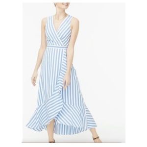 NWT J Crew Factory Cotton Poplin Ruffle V-Neck Wrap Dress size 8 blue white